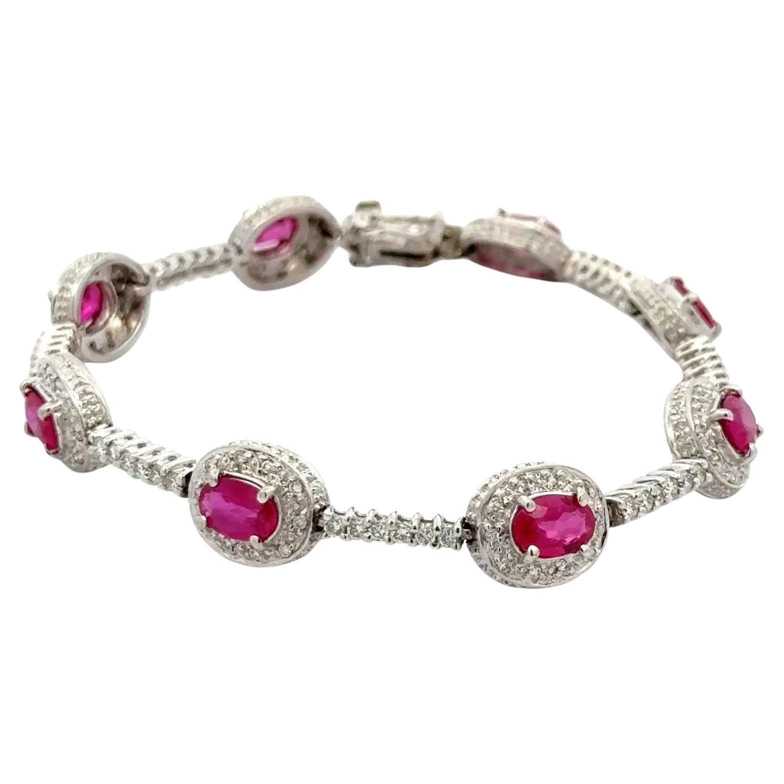 Bracelet Vintage à maillons en or avec rubis ovale et diamant RBC 126