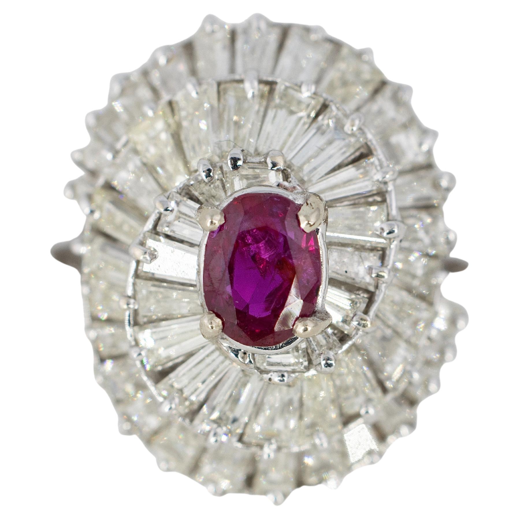 Oval Ruby and Tapered Baguette Diamond Ballerina Ring