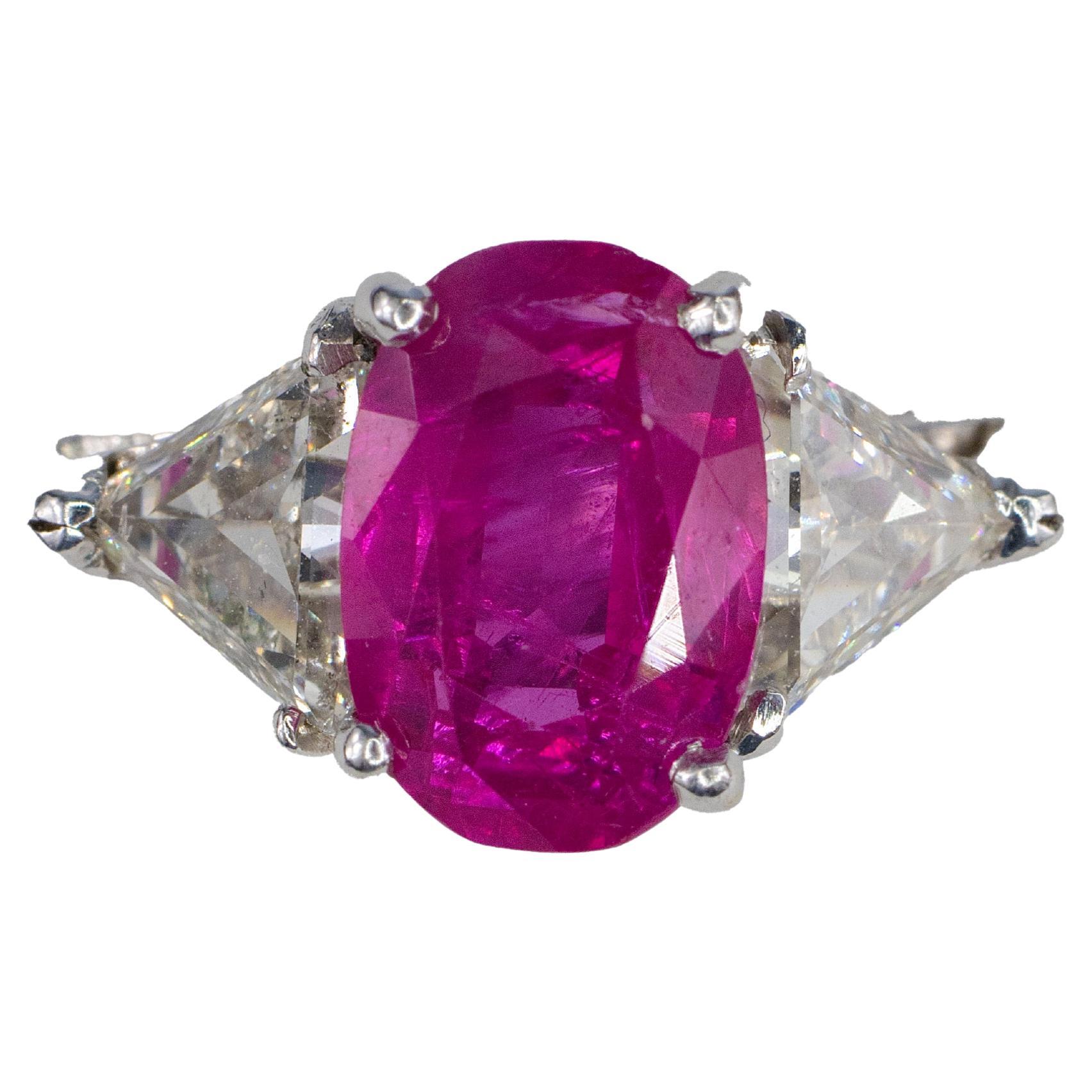 Oval Ruby and Trillion-Cut Diamond Three-Stone Ring