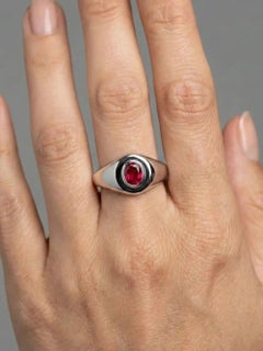 0.61ct Oval Ruby Bezel Signet Ring in 14K White Gold