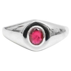 0.61ct Oval Ruby Bezel Signet Ring in 14K White Gold