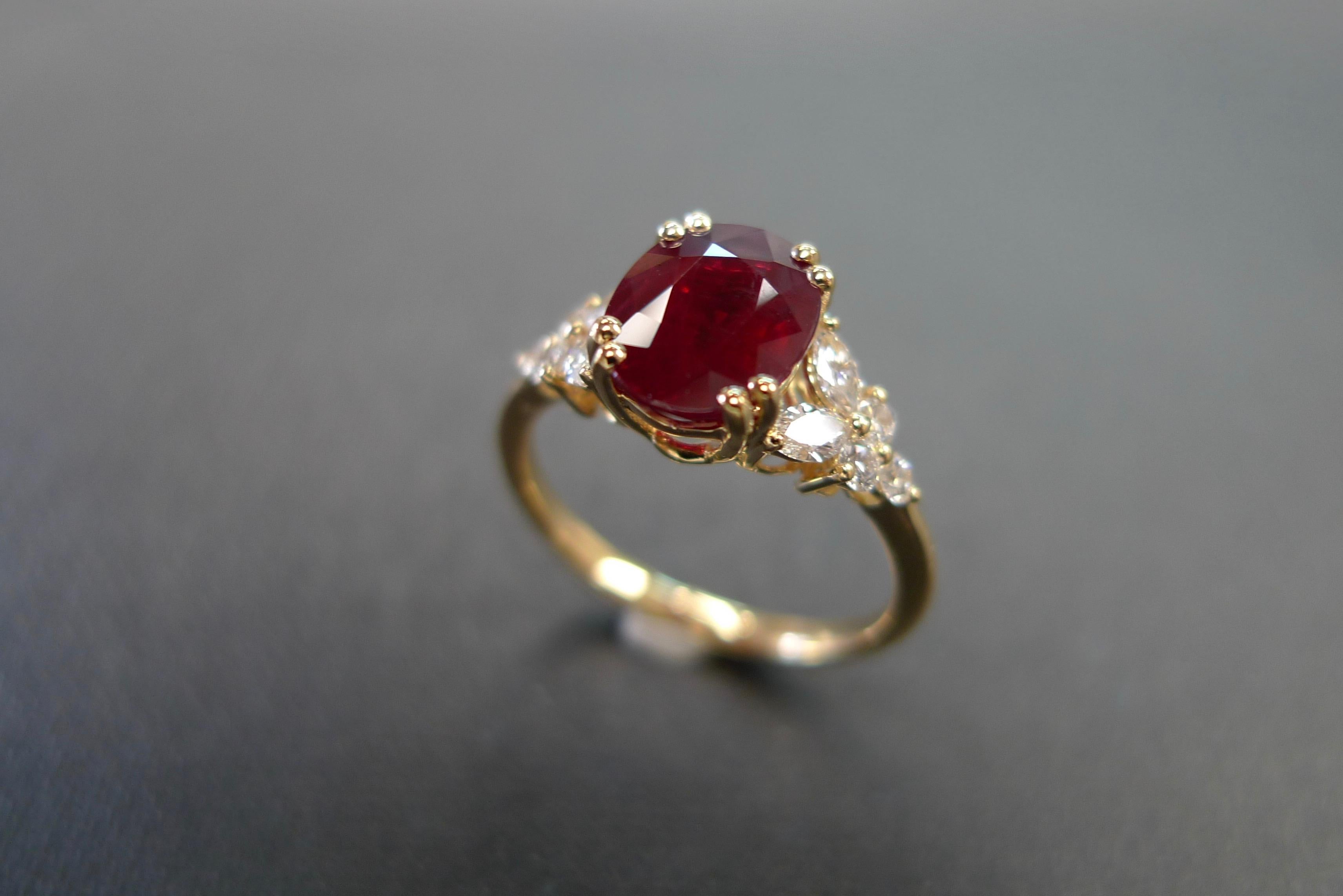 For Sale:  Oval Ruby Burma GRS Certificate and Marquise Diamond Unique Engagement Ring 2