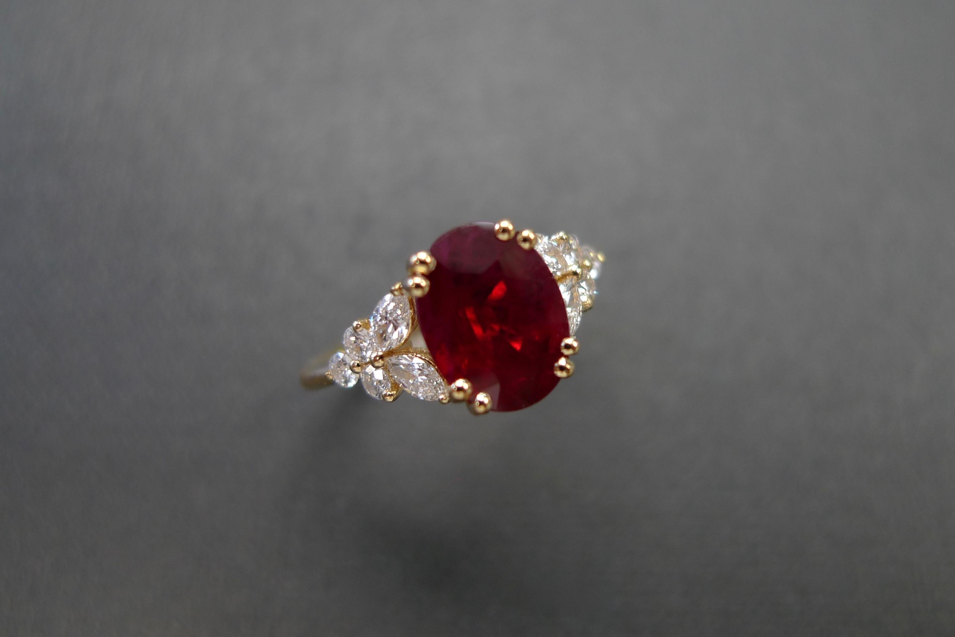 For Sale:  Oval Ruby Burma GRS Certificate and Marquise Diamond Unique Engagement Ring 5