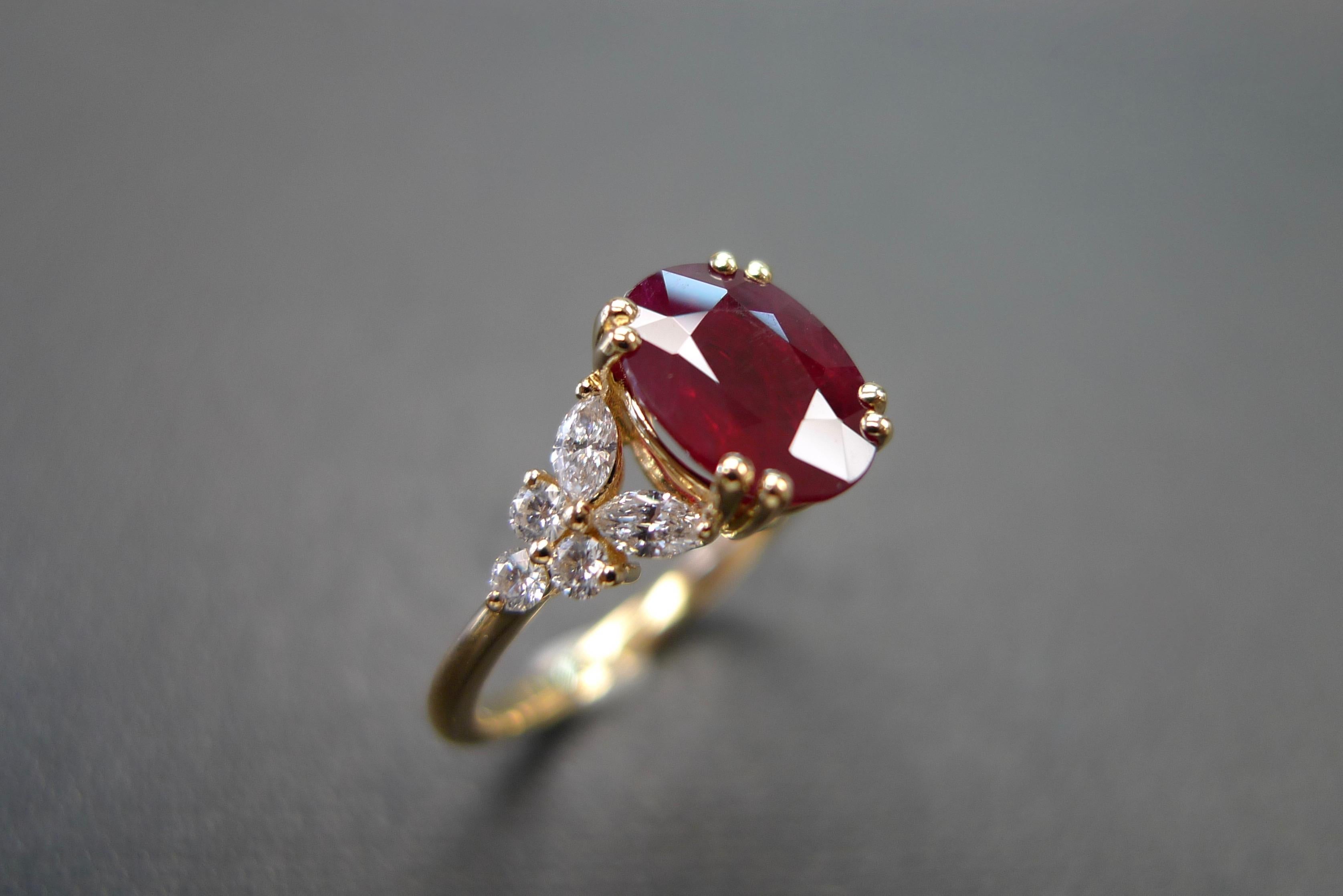 For Sale:  Oval Ruby Burma GRS Certificate and Marquise Diamond Unique Engagement Ring 6