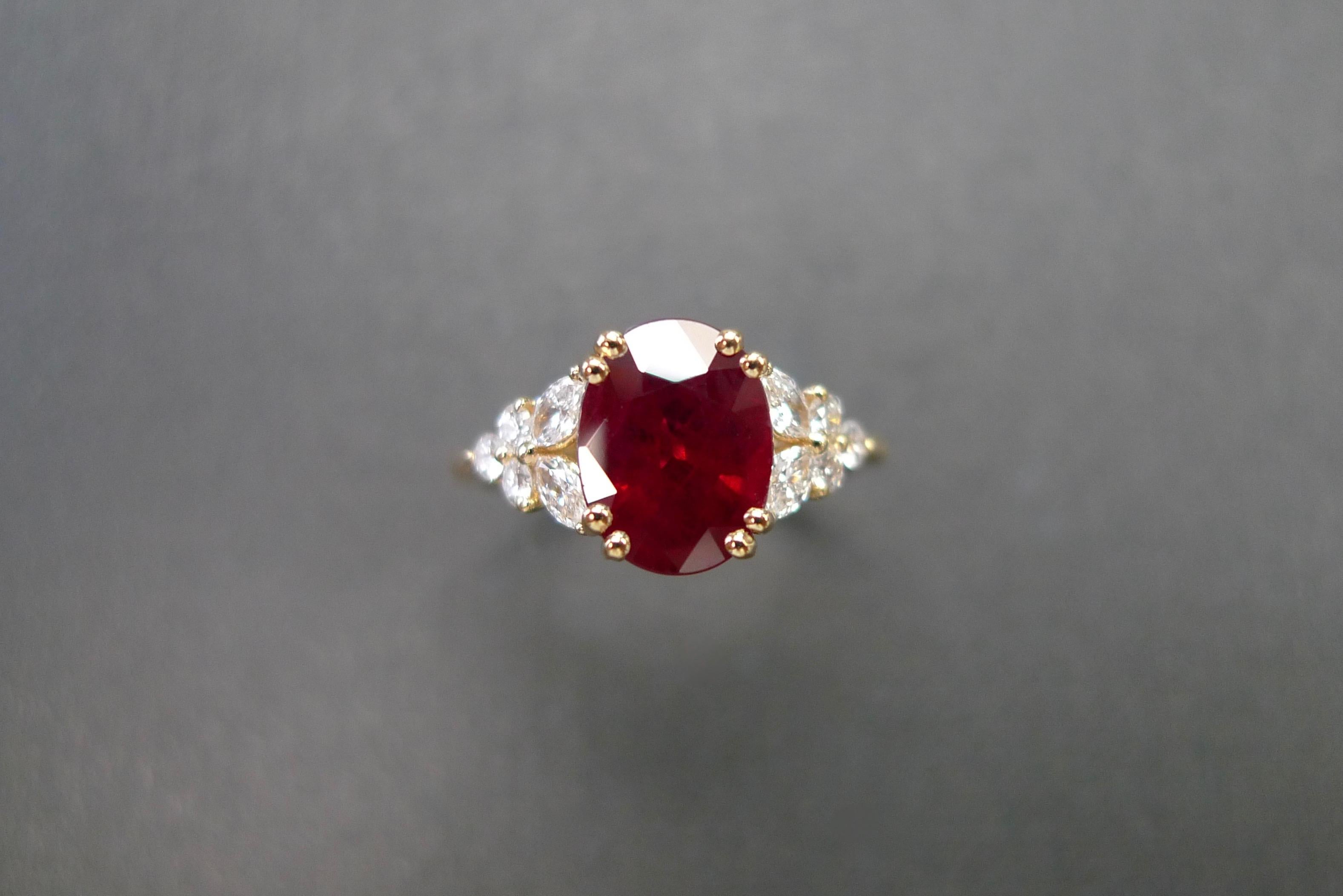 For Sale:  Oval Ruby Burma GRS Certificate and Marquise Diamond Unique Engagement Ring 7