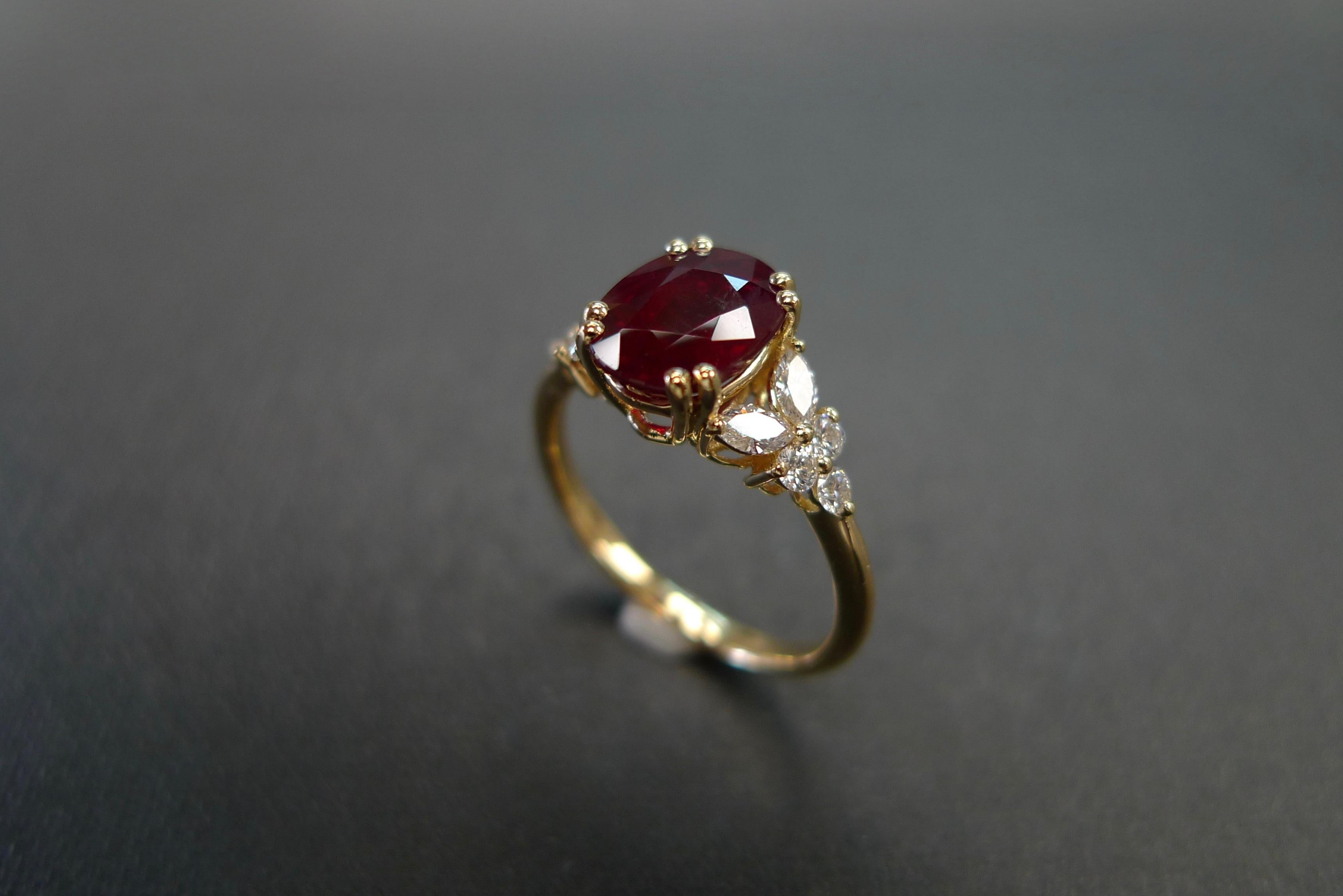 For Sale:  Oval Ruby Burma GRS Certificate and Marquise Diamond Unique Engagement Ring 8