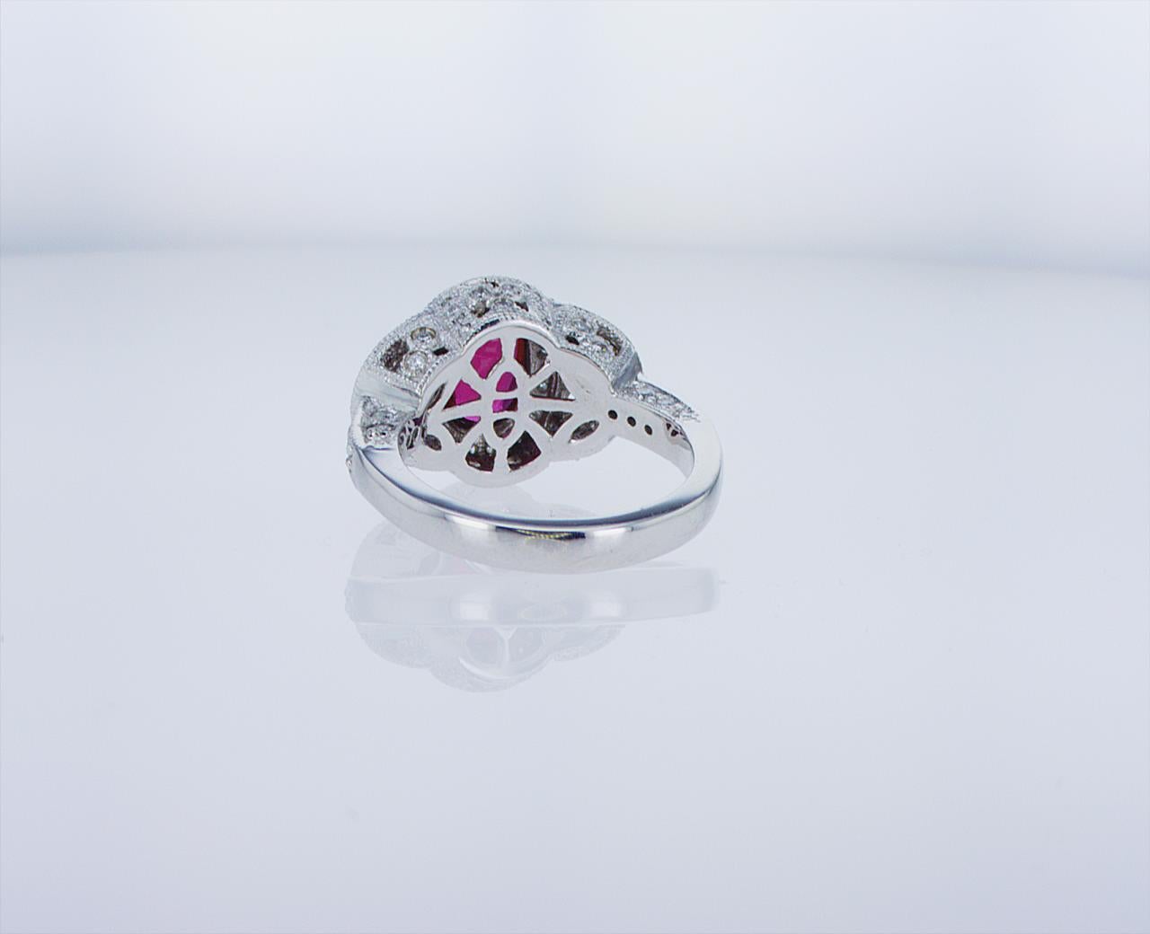 Oval Ruby Cocktail Ring with Half Moon Diamond Accents For Sale 4