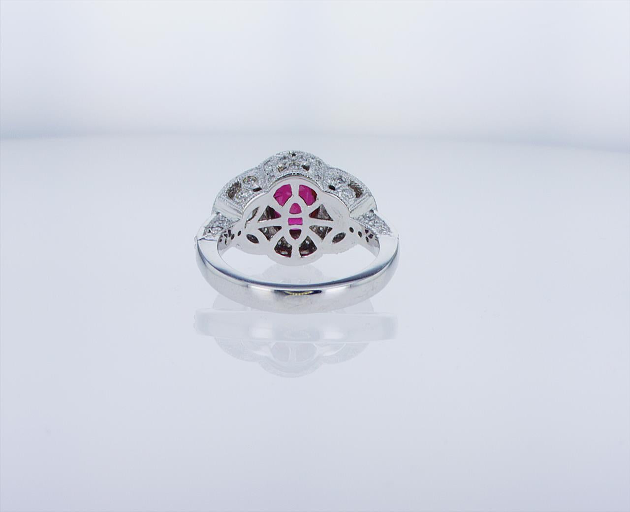Oval Ruby Cocktail Ring with Half Moon Diamond Accents For Sale 5
