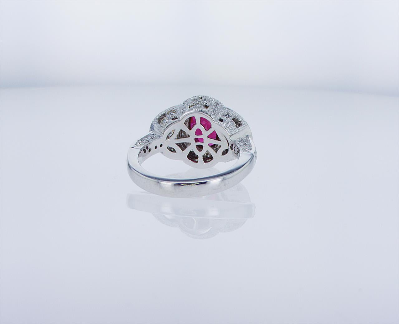 Oval Ruby Cocktail Ring with Half Moon Diamond Accents For Sale 6