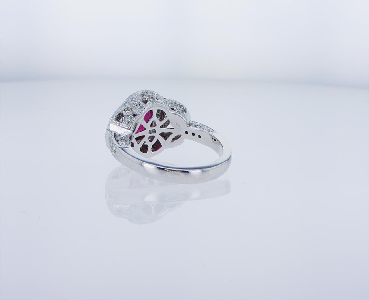 Oval Ruby Cocktail Ring with Half Moon Diamond Accents For Sale 2