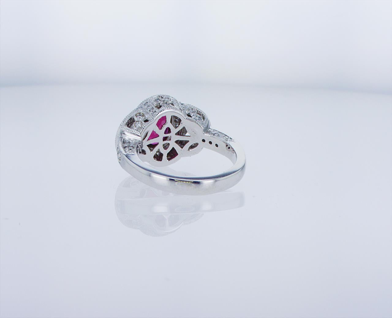 Oval Ruby Cocktail Ring with Half Moon Diamond Accents For Sale 3