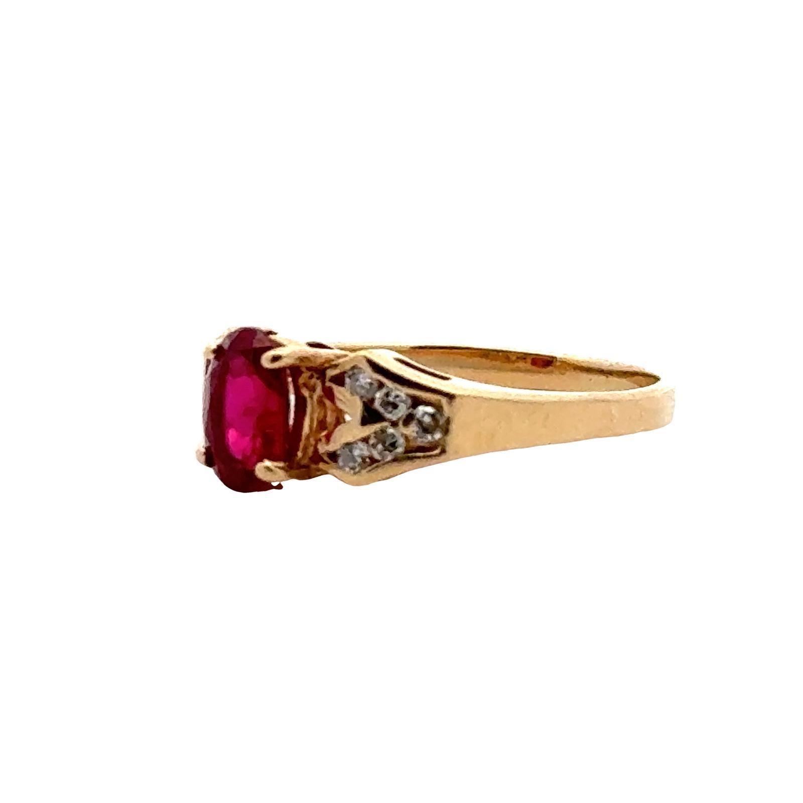 Oval Cut Oval Ruby Diamond 14 Karat Yellow Gold Vintage Cocktail Ring For Sale