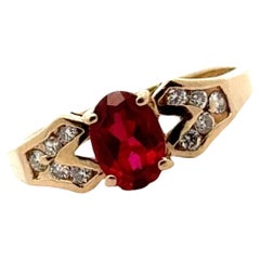 Oval Ruby Diamond 14 Karat Yellow Gold Vintage Cocktail Ring