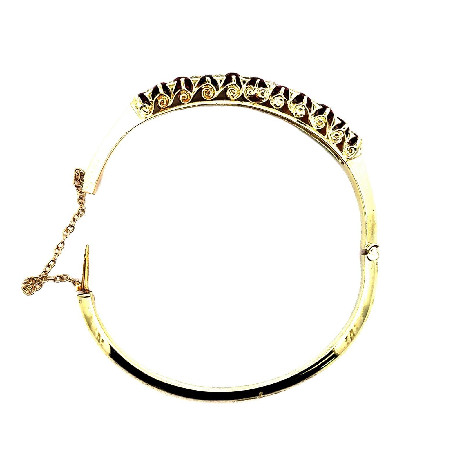 Women's Oval Ruby Diamond 14 Karat Yellow Vintage Hinged Bangle Bracelet
