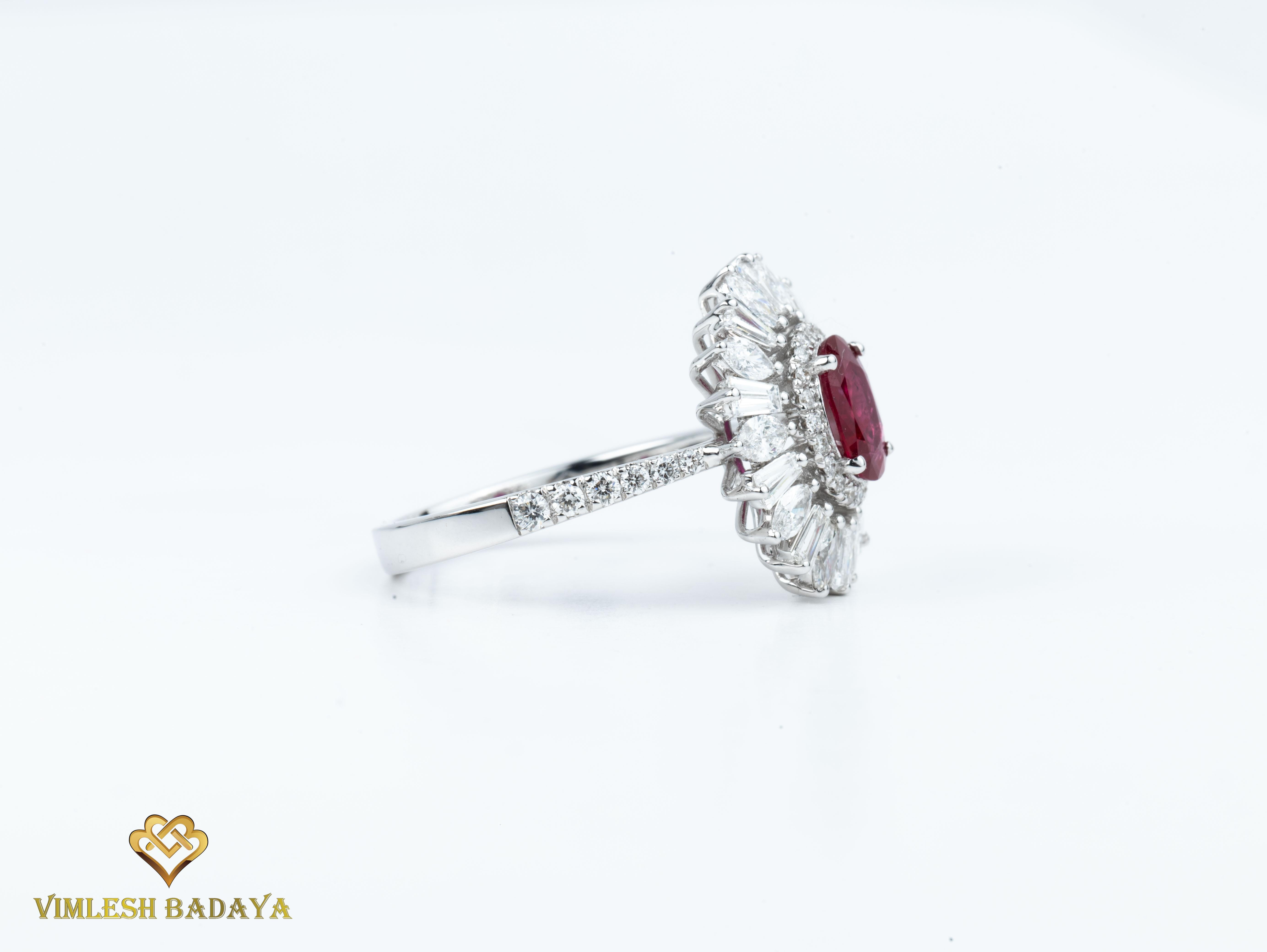 Oval Ruby Diamond Baguette Marquise Cut Double Halo Engagement Ring, 1.4 TCW 

Available in 18k white gold.

Same design can be made also with other custom gemstones per request.

Product details:

- Solid gold

- Diamond - approx. 1.38 carat

-