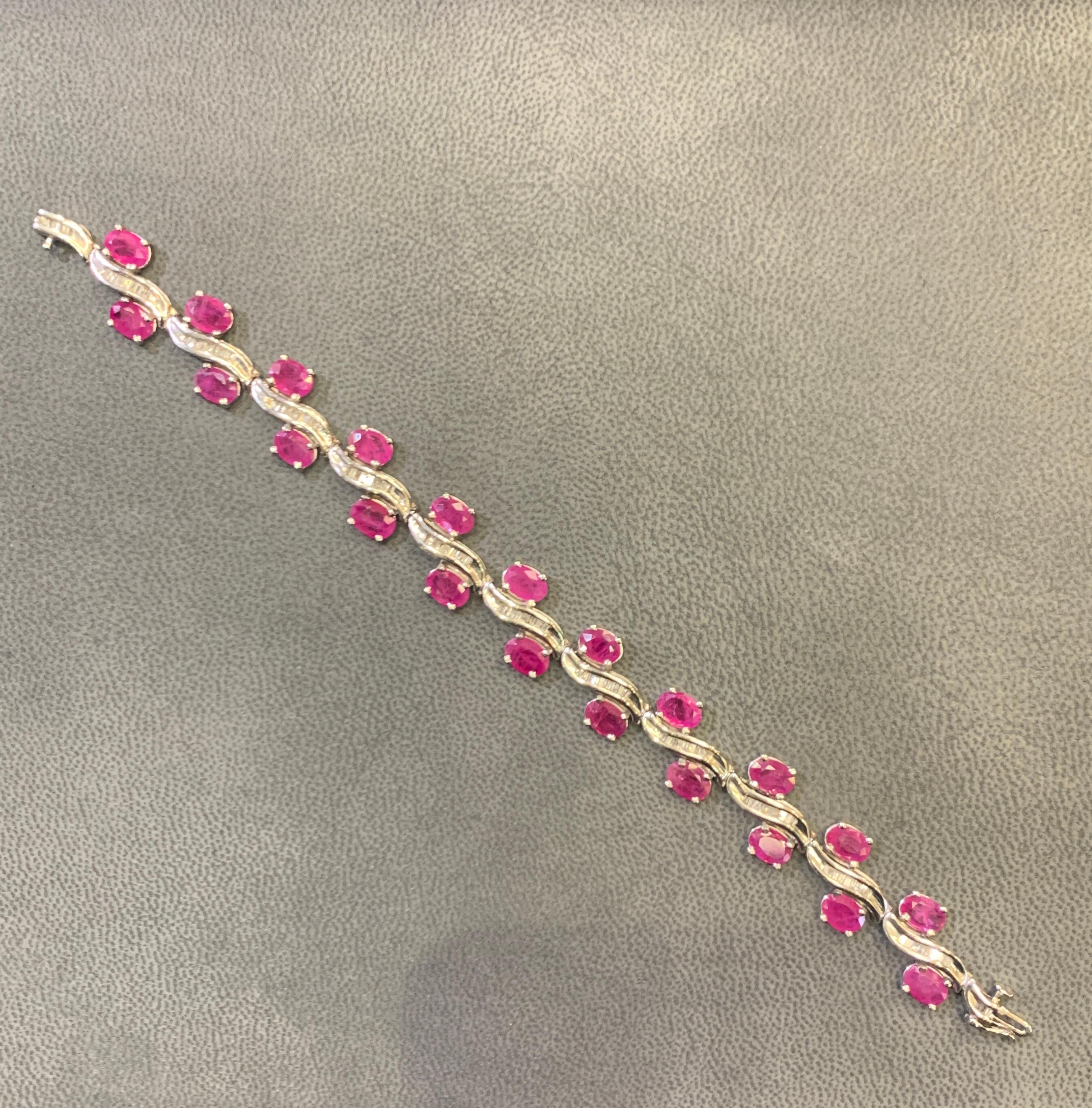 Oval Cut Oval Ruby & Diamond Bracelet For Sale