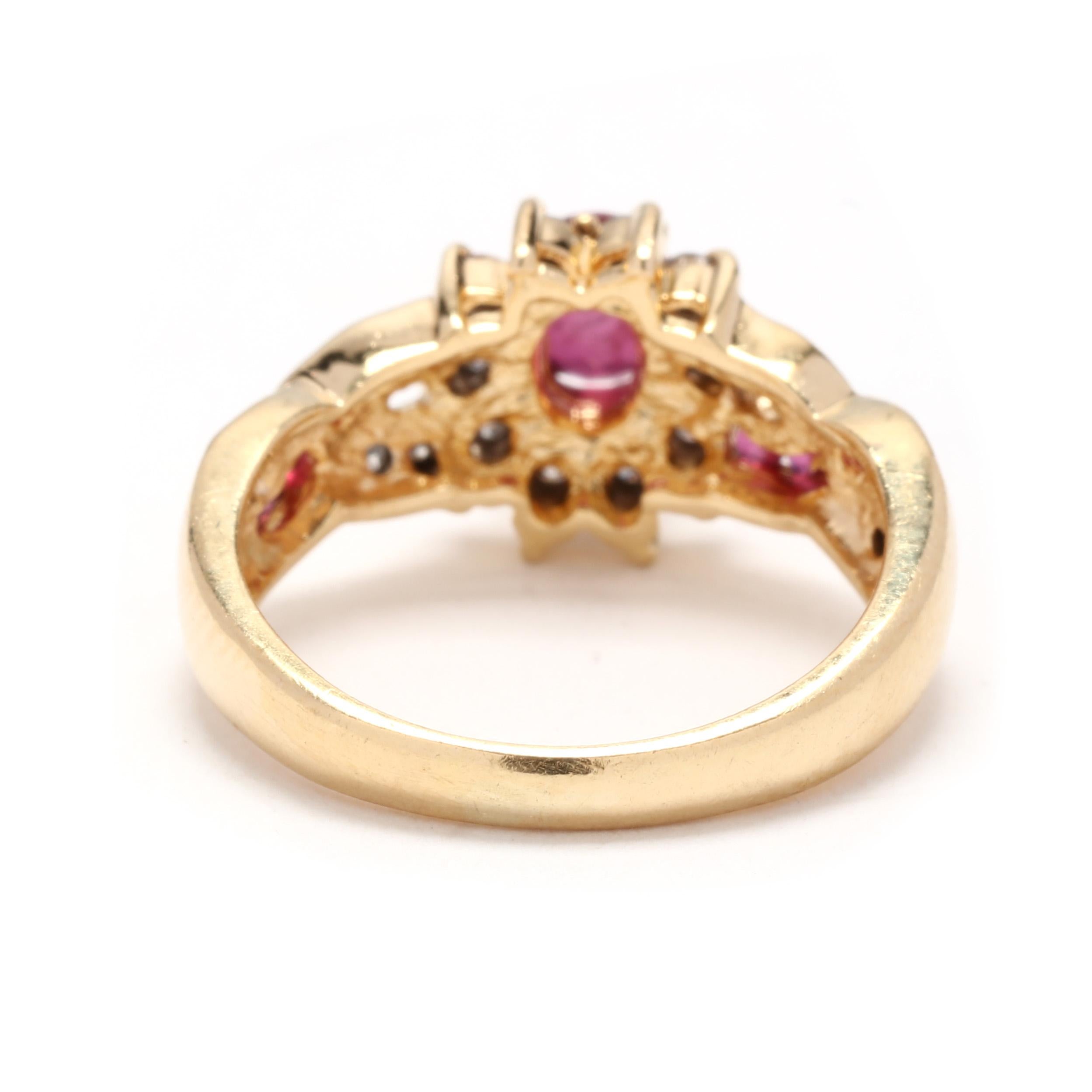 Oval Cut Oval Ruby Diamond Cocktail Ring, 14KT Yellow Gold, Ring For Sale