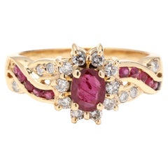 Oval Ruby Diamond Cocktail Ring, 14KT Yellow Gold, Ring