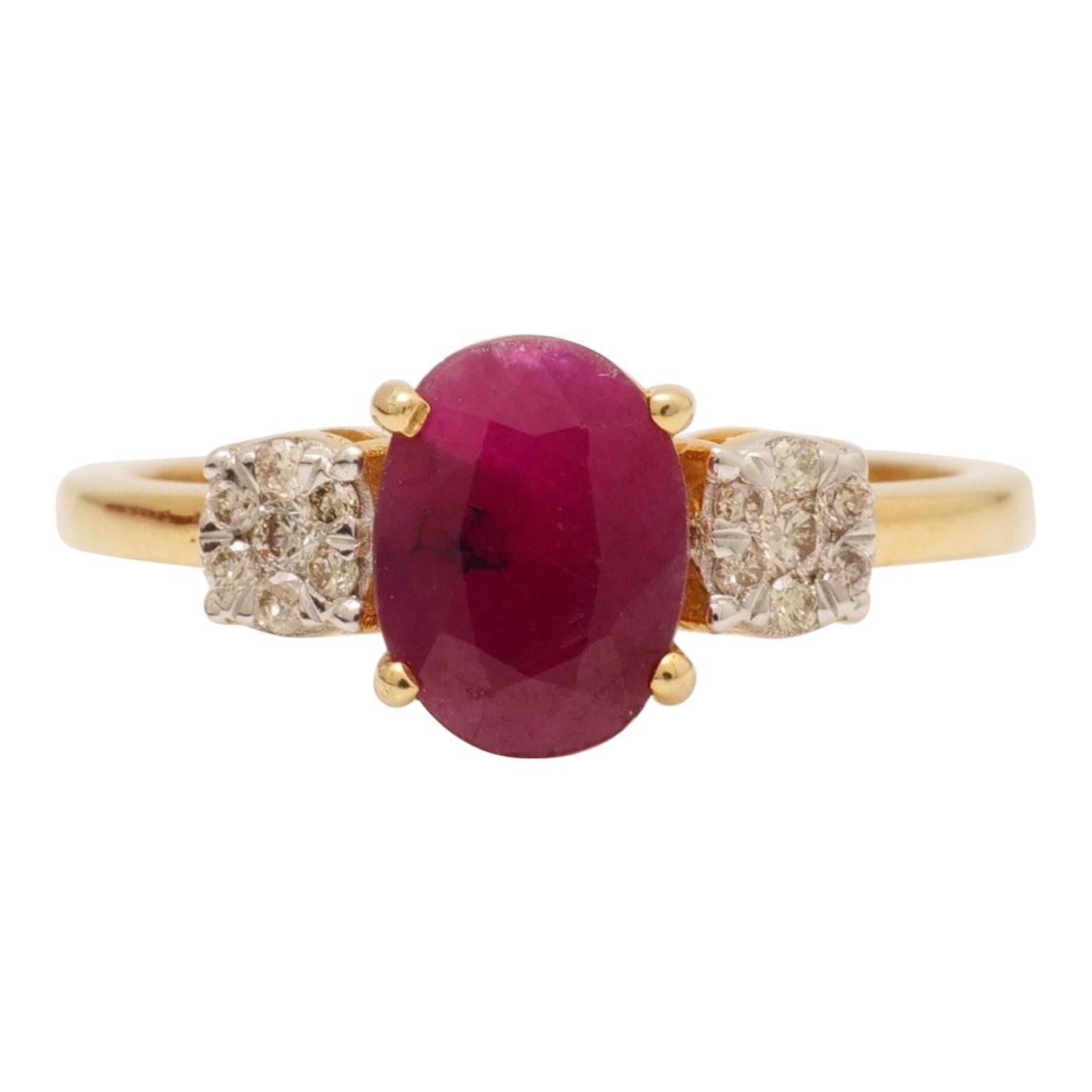 Oval Ruby Diamond Gemstone Ring in 14K Solid Gold (Certified) For Sale