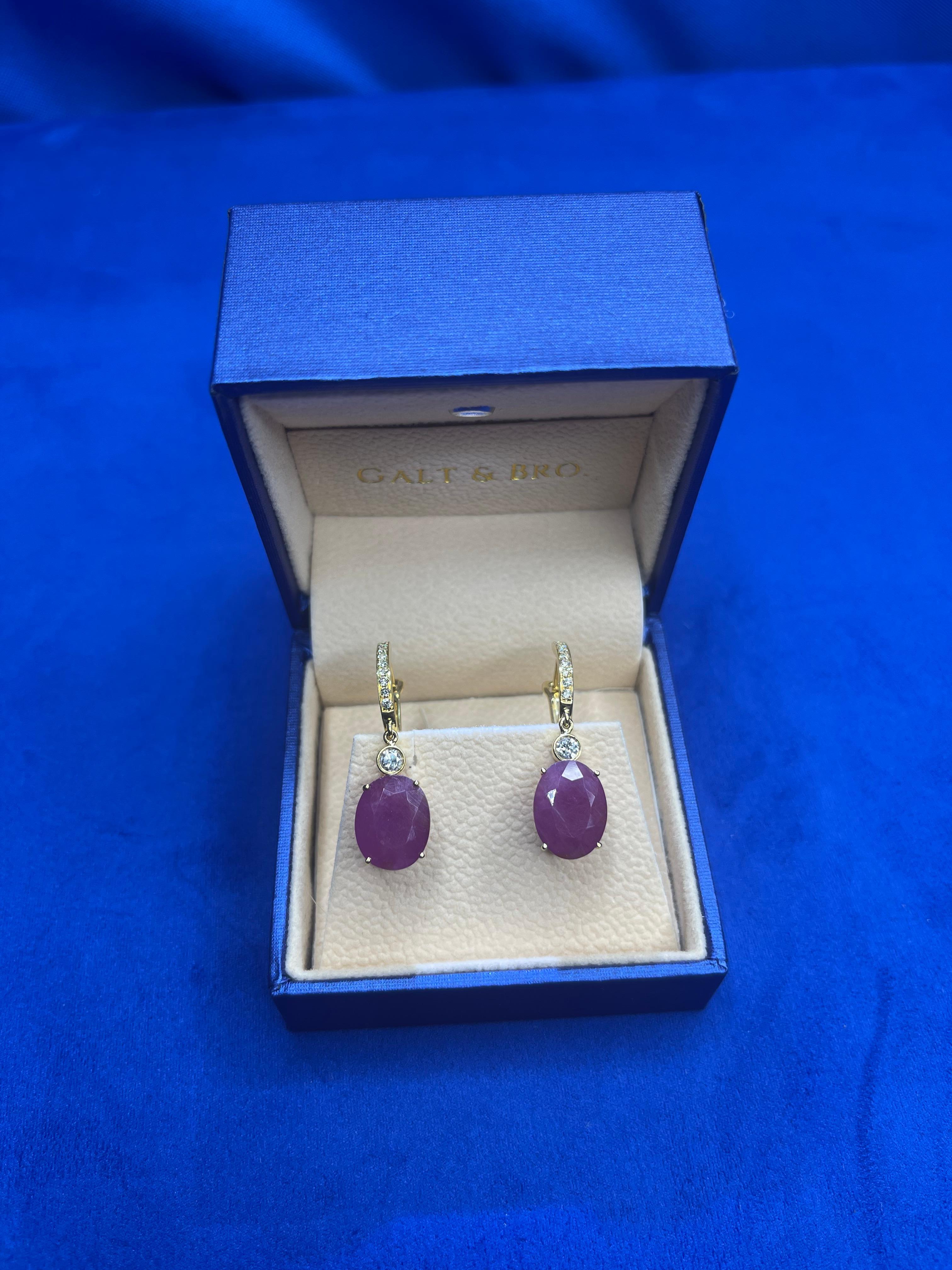 Oval Cut Oval Ruby Diamond Halo 18 Karat Yellow Gold Huggie Hinged Drop Bezel Earrings For Sale