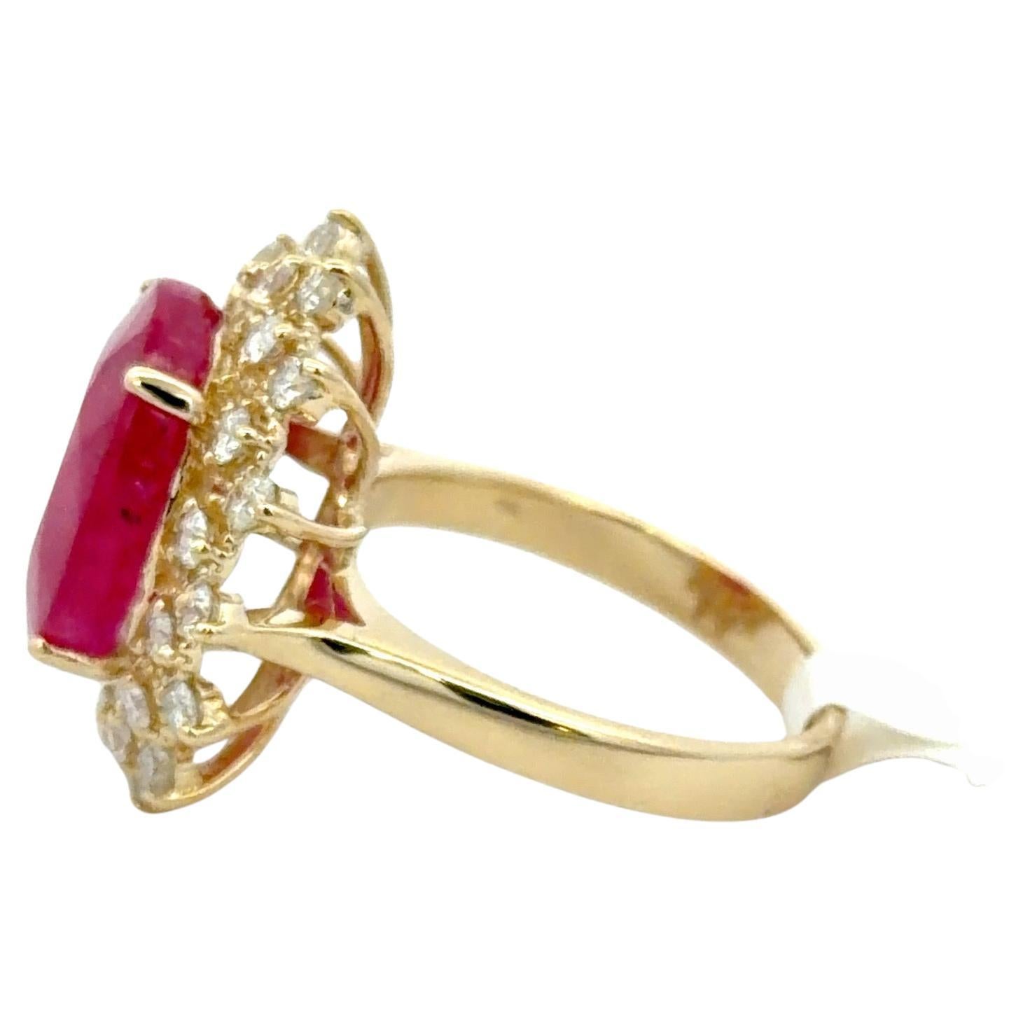 Oval Ruby Diamond Halo Statement Ring 9.85 Cttw 1… - image 2