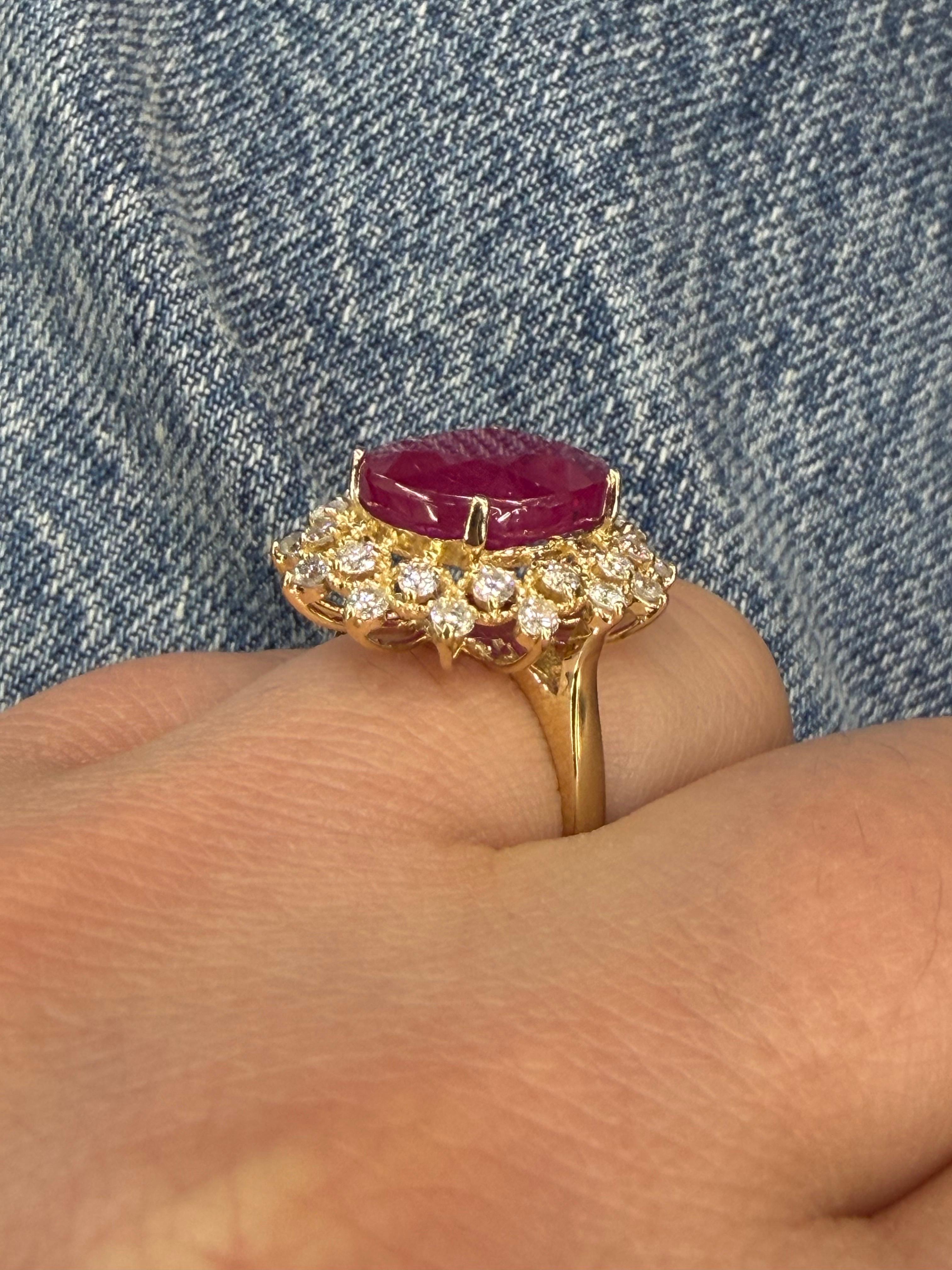 Oval Ruby Diamond Halo Statement Ring 9.85 Cttw 1… - image 4