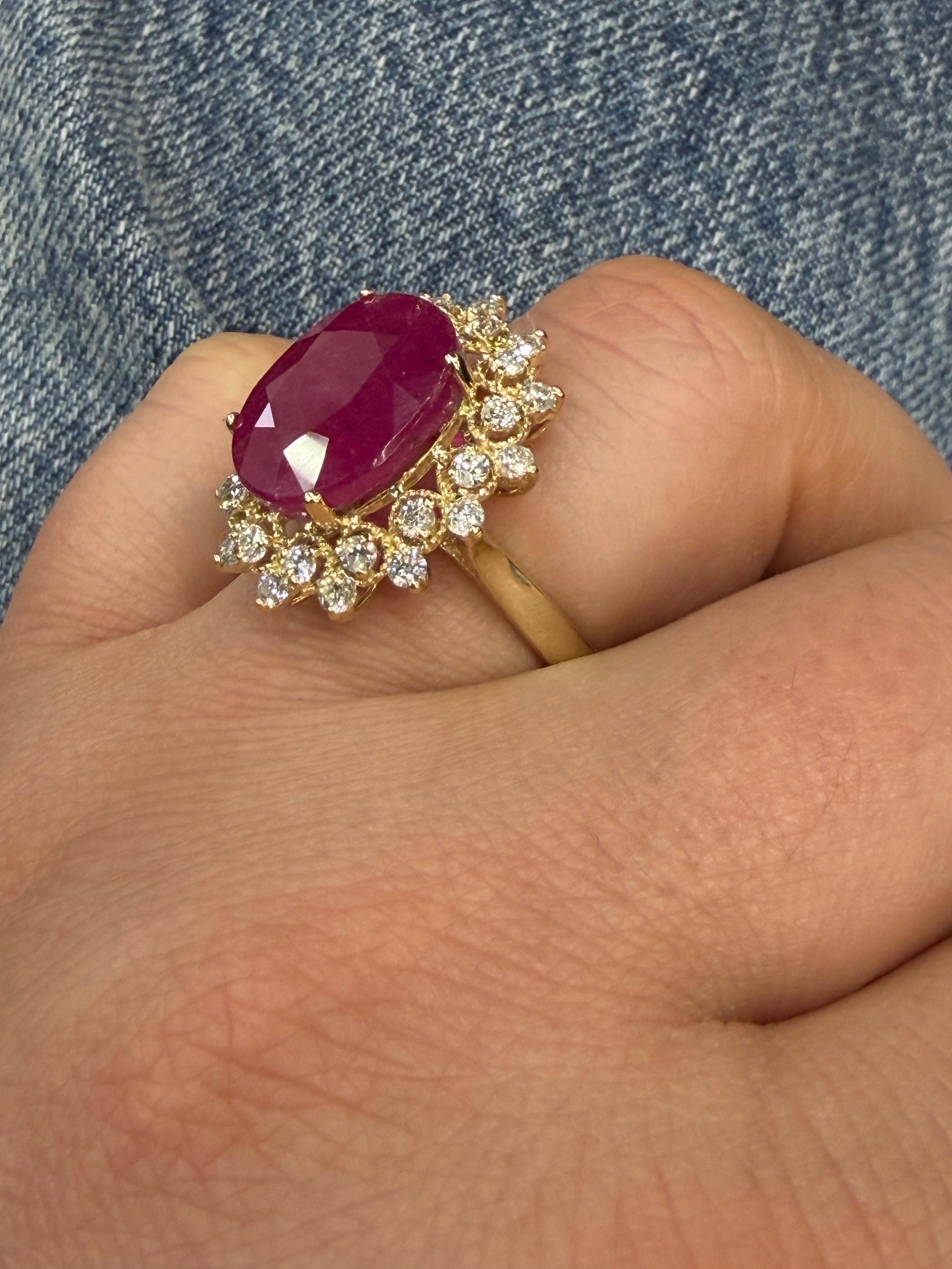 Oval Ruby Diamond Halo Statement Ring 9.85 Cttw 1… - image 5