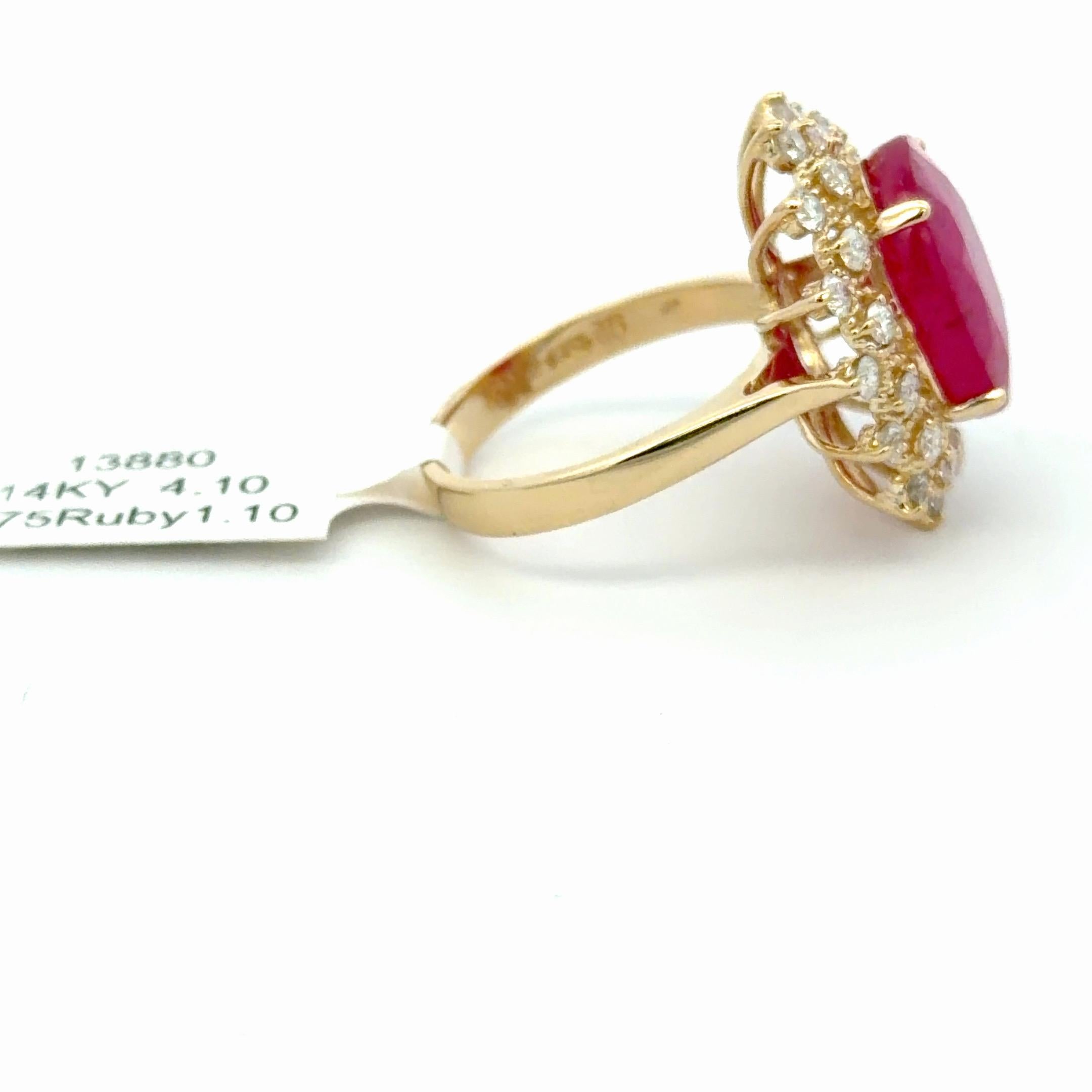Oval Ruby Diamond Halo Statement Ring 9.85 Cttw 1… - image 8