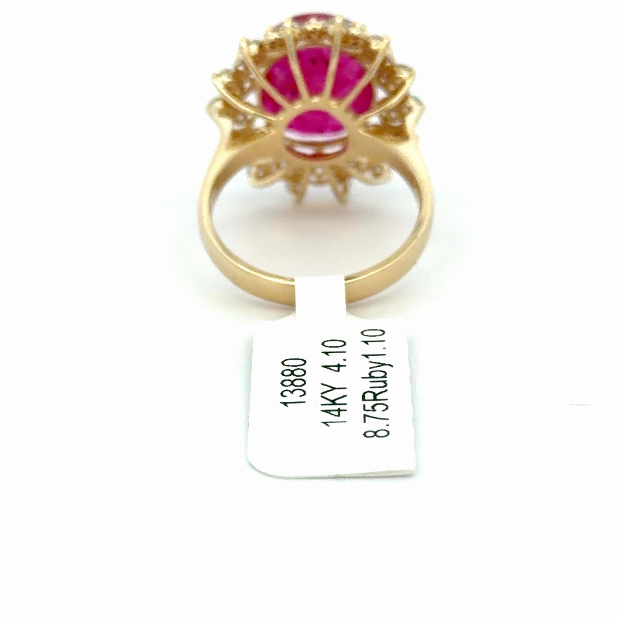 Oval Ruby Diamond Halo Statement Ring 9.85 Cttw 1… - image 9