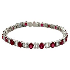 Oval Ruby Diamond Illusion Tennis Bracelet 12.65 Carats 18 Karat White Gold