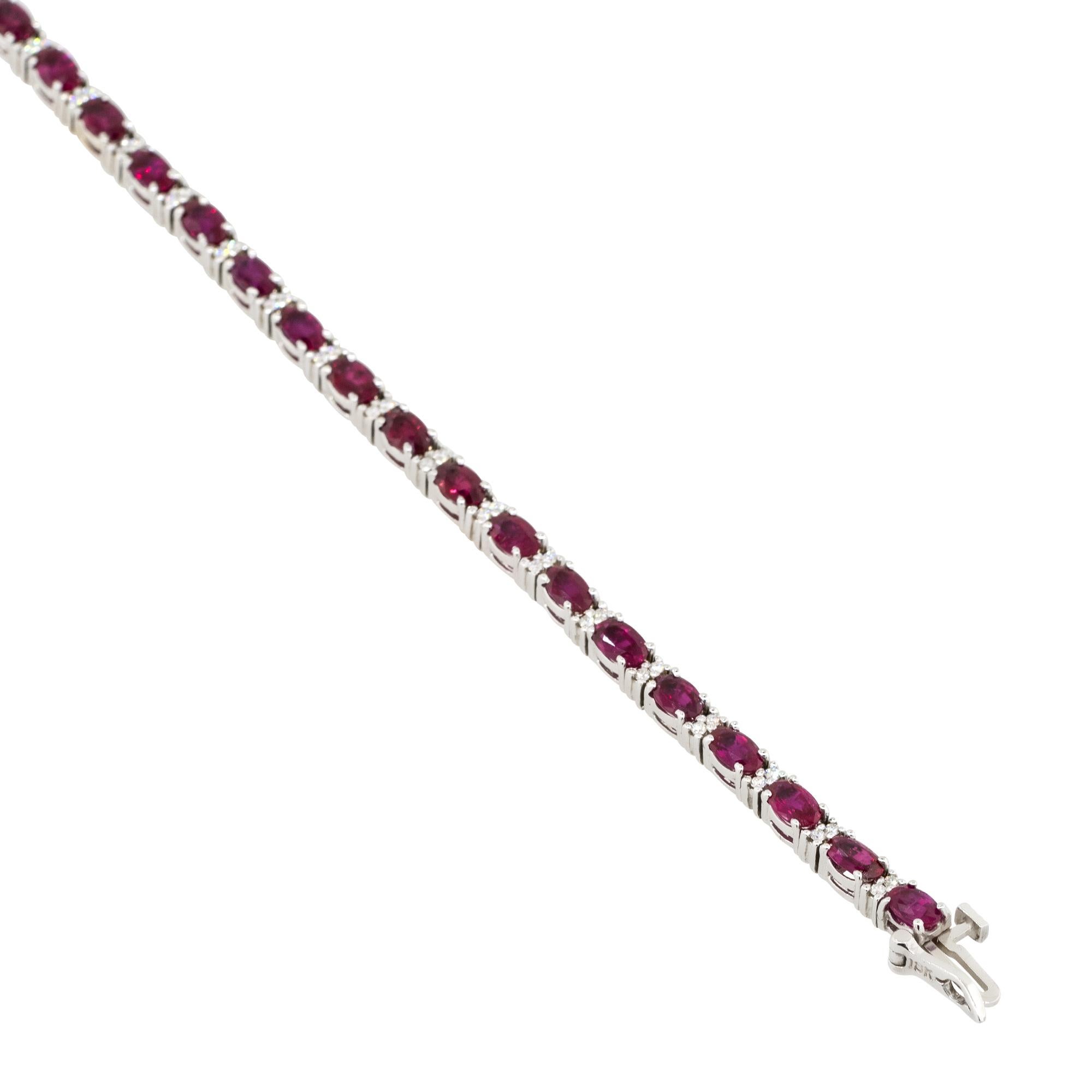 Oval Ruby & Diamond Link 7 in Bracelet 18 Karat In Stock In Excellent Condition In Boca Raton, FL