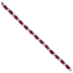 Oval Ruby & Diamond Link 7 in Bracelet 18 Karat In Stock
