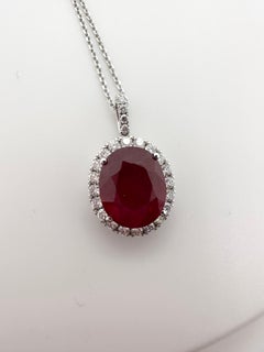 Oval ruby diamond pendant necklace 18KT gold