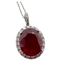 Oval ruby diamond pendant necklace 18KT gold