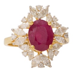 Ovaler Rubin-Diamant-Ring aus 14 Karat massivem Gold (zertifiziert)