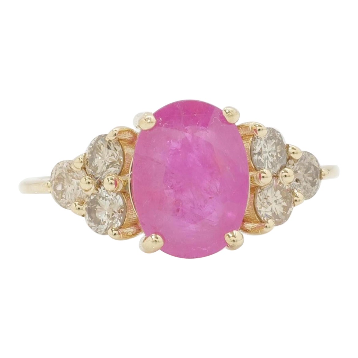 Anello ovale con diamante e rubino in oro massiccio 14K (certificato) in vendita