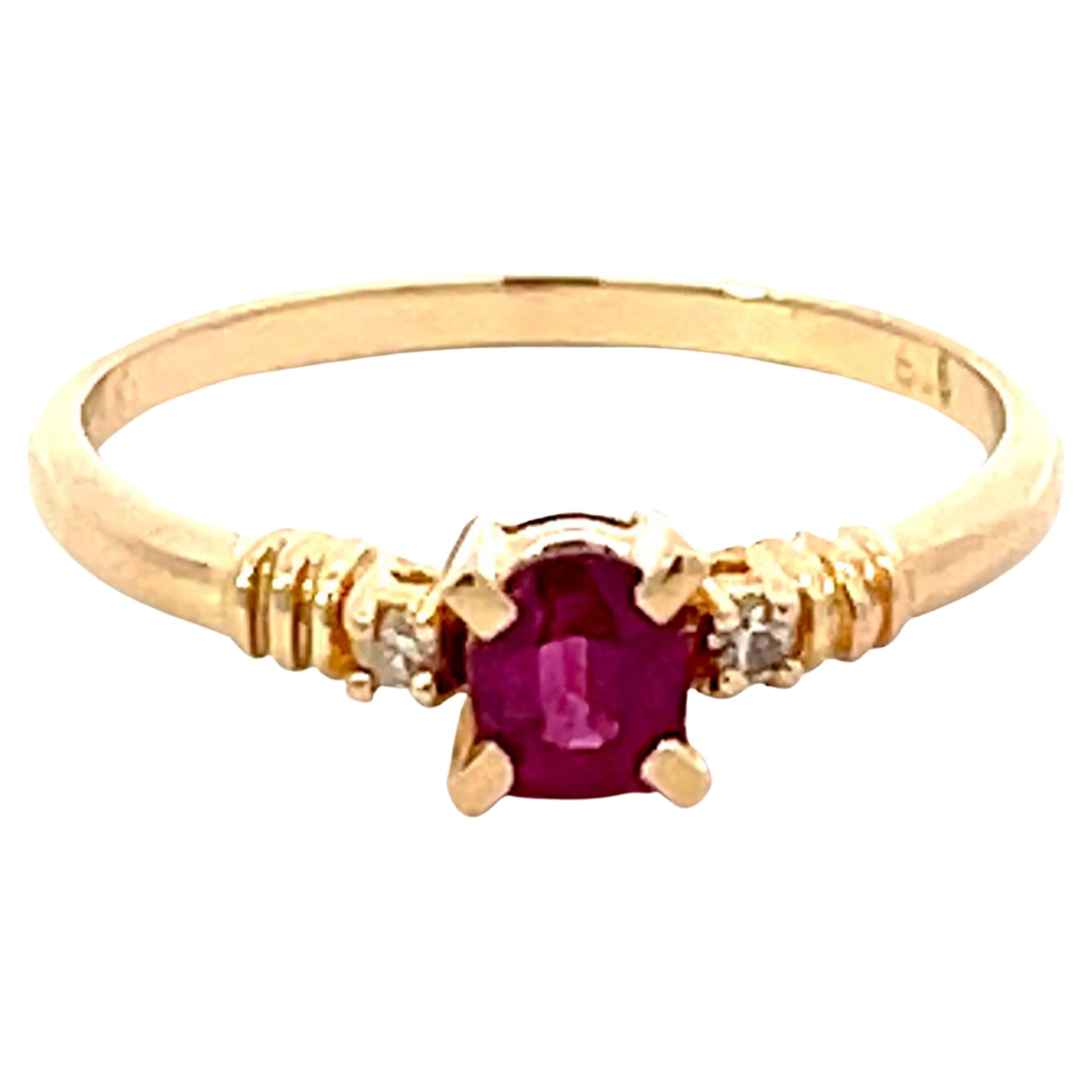 Oval Ruby Diamond Ring in 14k Yellow Gold For Sale
