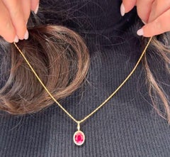 Oval Ruby & Diamond Sliding Pendant in 18K Yellow Gold on 14K Yellow Gold Chain