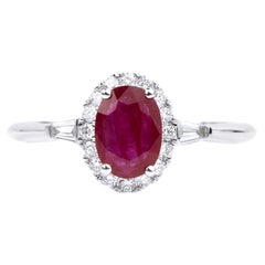 Oval Ruby Diamond Tapper Baguette Round Cut Double Halo Engagement Ring
