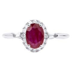 Bague de fiançailles double halo avec diamant ovale rubis baguette taille ronde