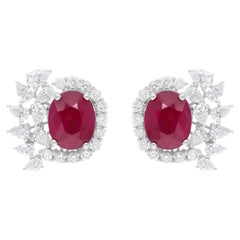 Orecchini di rubini ovali SI/H Diamante rotondo taglio brillante Gioielli in oro bianco 14 carati