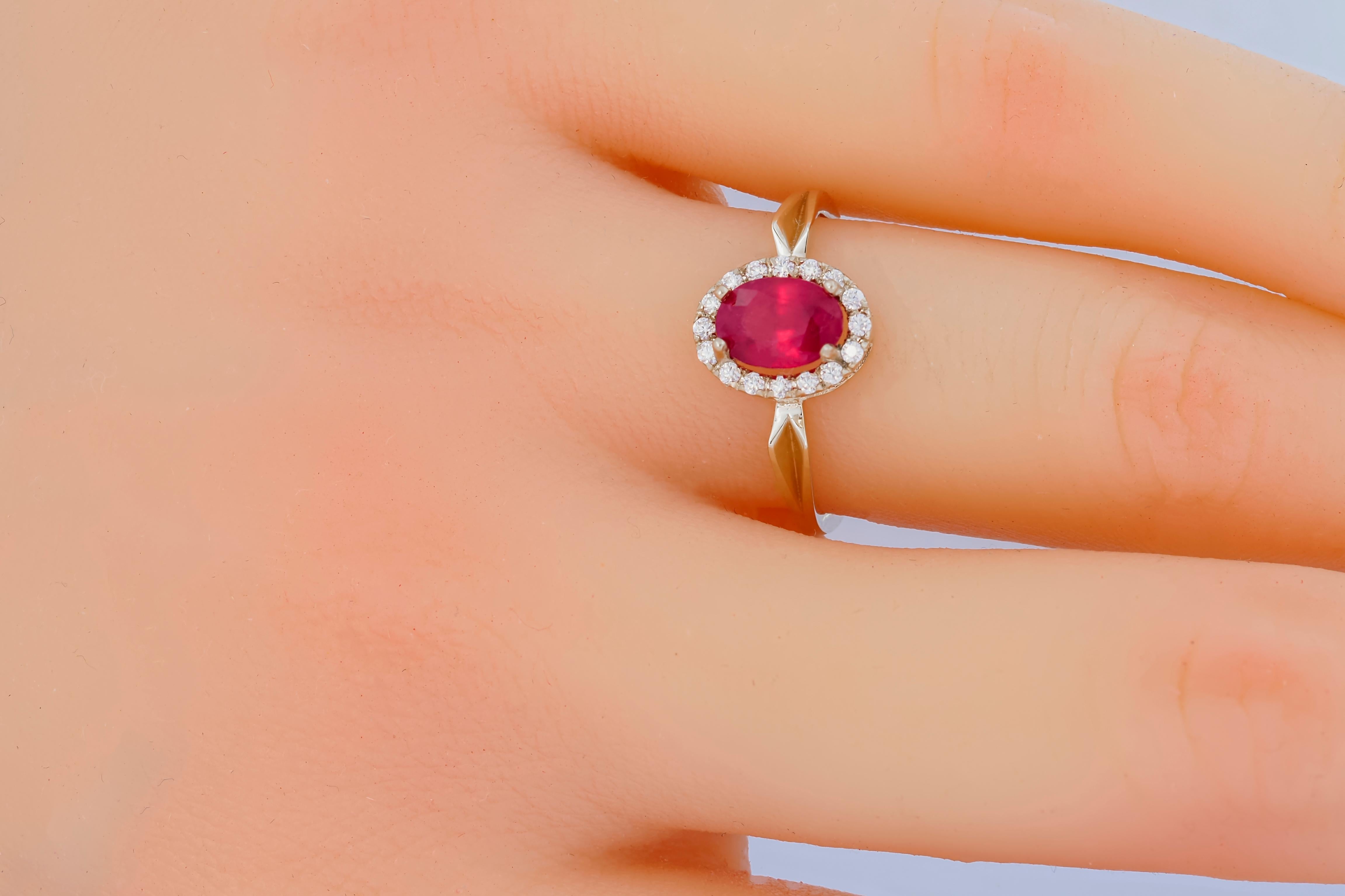 For Sale:  Oval  Ruby Engagement Ring in 14k gold 2