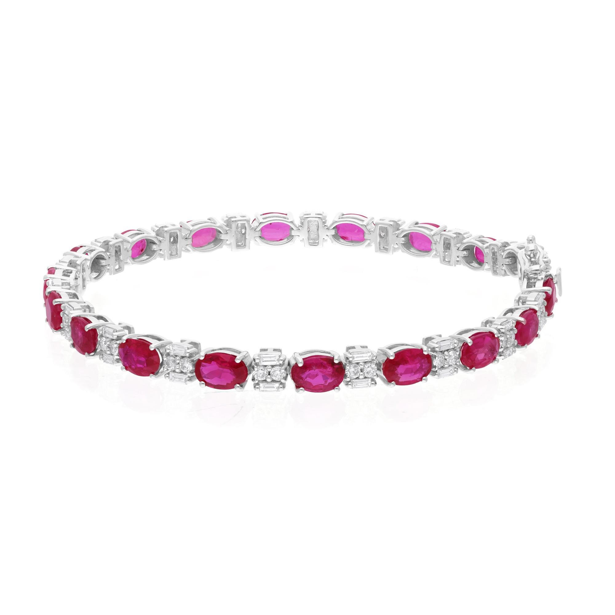 Cast from 14-karat gold, these exquisite bracelet is handset with 8.79 carats ruby gemstone and 1.50 carats of sparkling diamonds.

FOLLOW SPECTRUM JEWELS storefront to view the latest collection & exclusive pieces. Spectrum Jewels is proudly rated