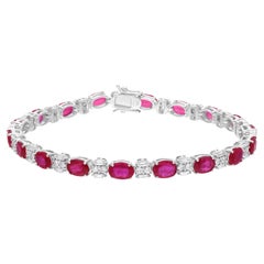 Bracelet de pierres précieuses rubis ovales et diamants en or blanc 14 carats, fabrication artisanale