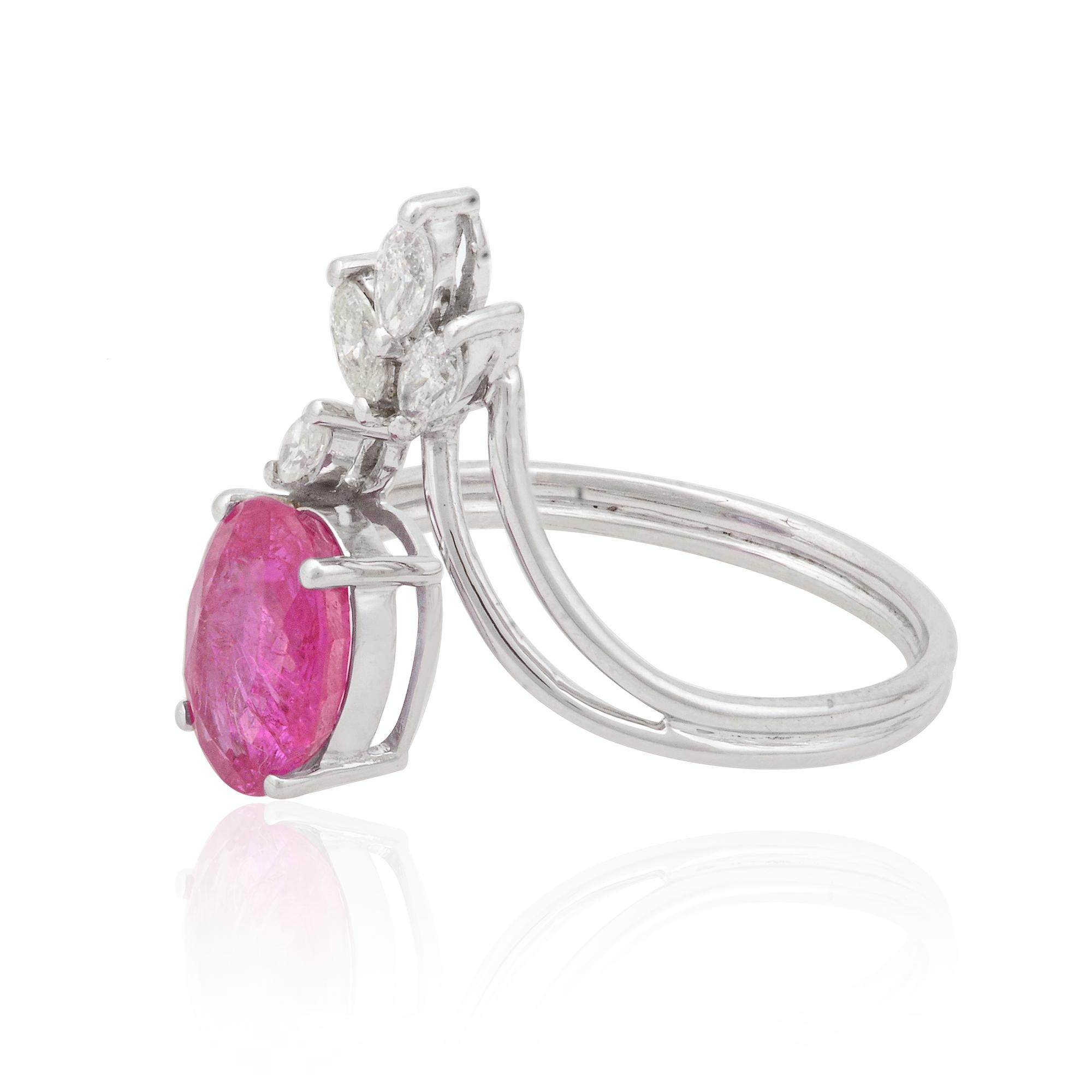 For Sale:  Oval Ruby Gemstone Cuff Ring Marquise Diamond 10 Karat White Gold Fine Jewelry 2