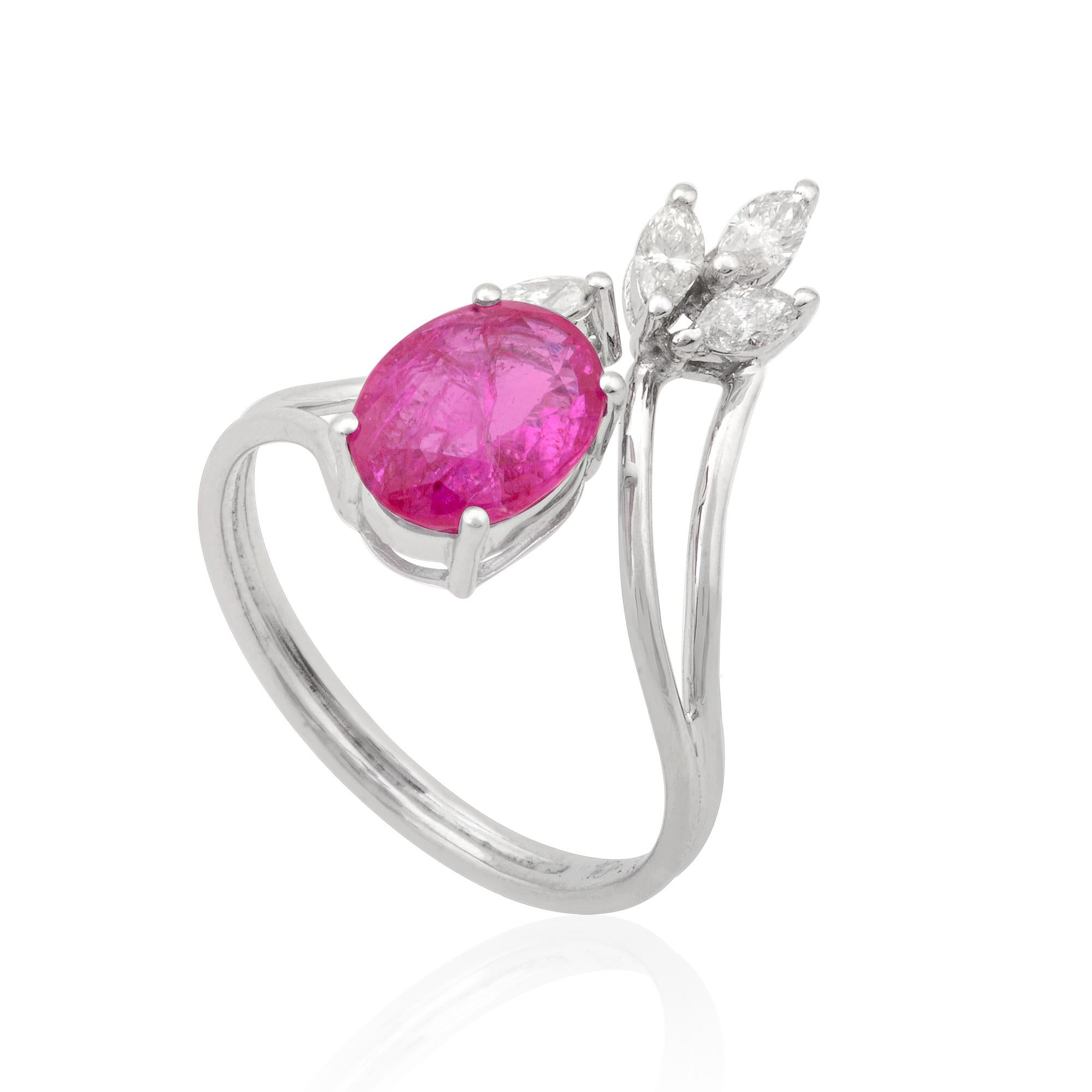 For Sale:  Oval Ruby Gemstone Cuff Ring Marquise Diamond 10 Karat White Gold Fine Jewelry 4