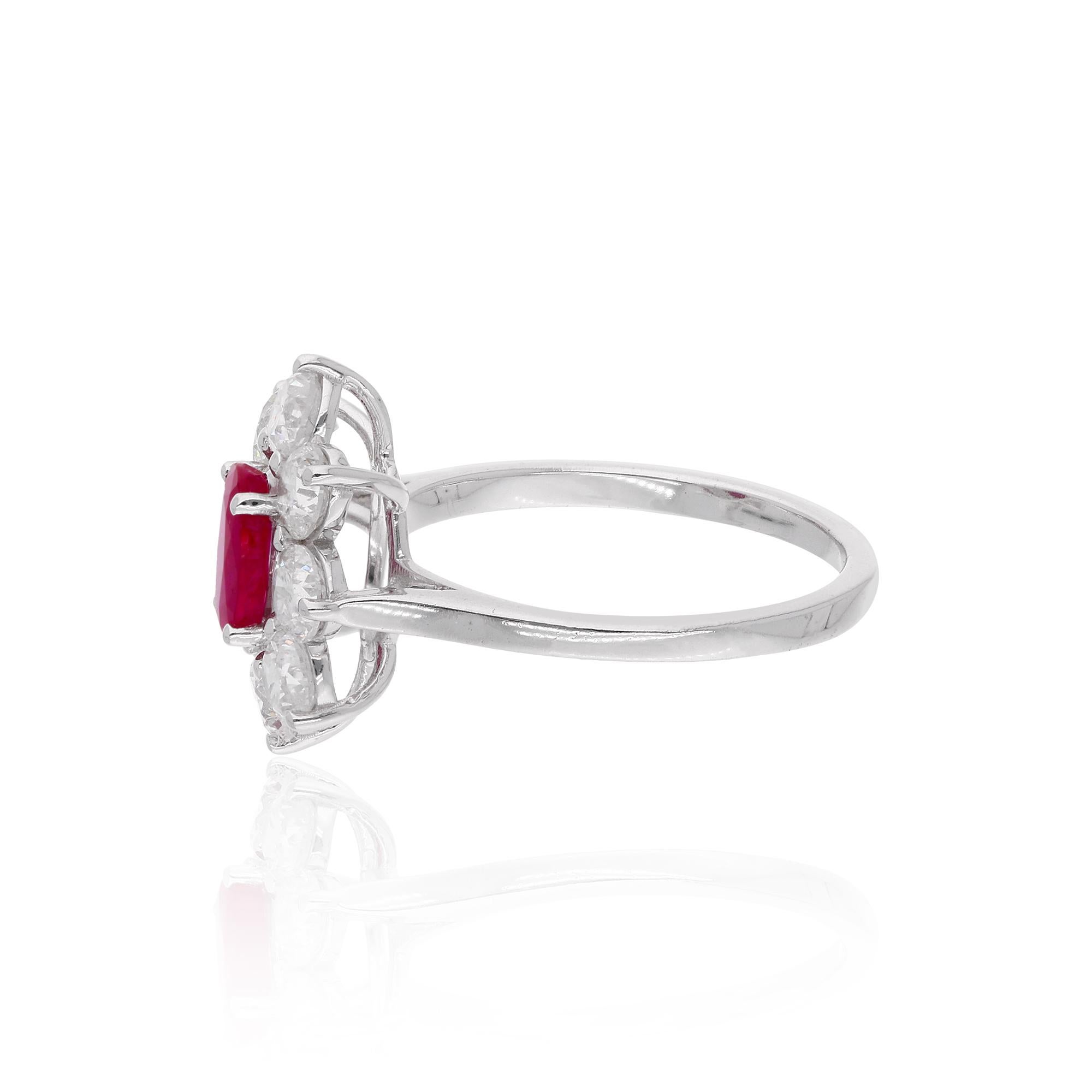 Item Code :- STR-2103
Gross Wt. :- 3.28 gm
Solid 10k White Gold Wt. :- 2.72 gm
Natural Diamond Wt. :- 1.88 Ct. ( AVERAGE DIAMOND CLARITY SI1-SI2 & COLOR H-I )
Ruby Wt. :- 0.91 Ct. 
Ring Size :- 7 US & All size available

✦