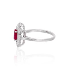 Oval Ruby Gemstone Flower Cocktail Ring Diamond 10 Karat White Gold Fine Jewelry