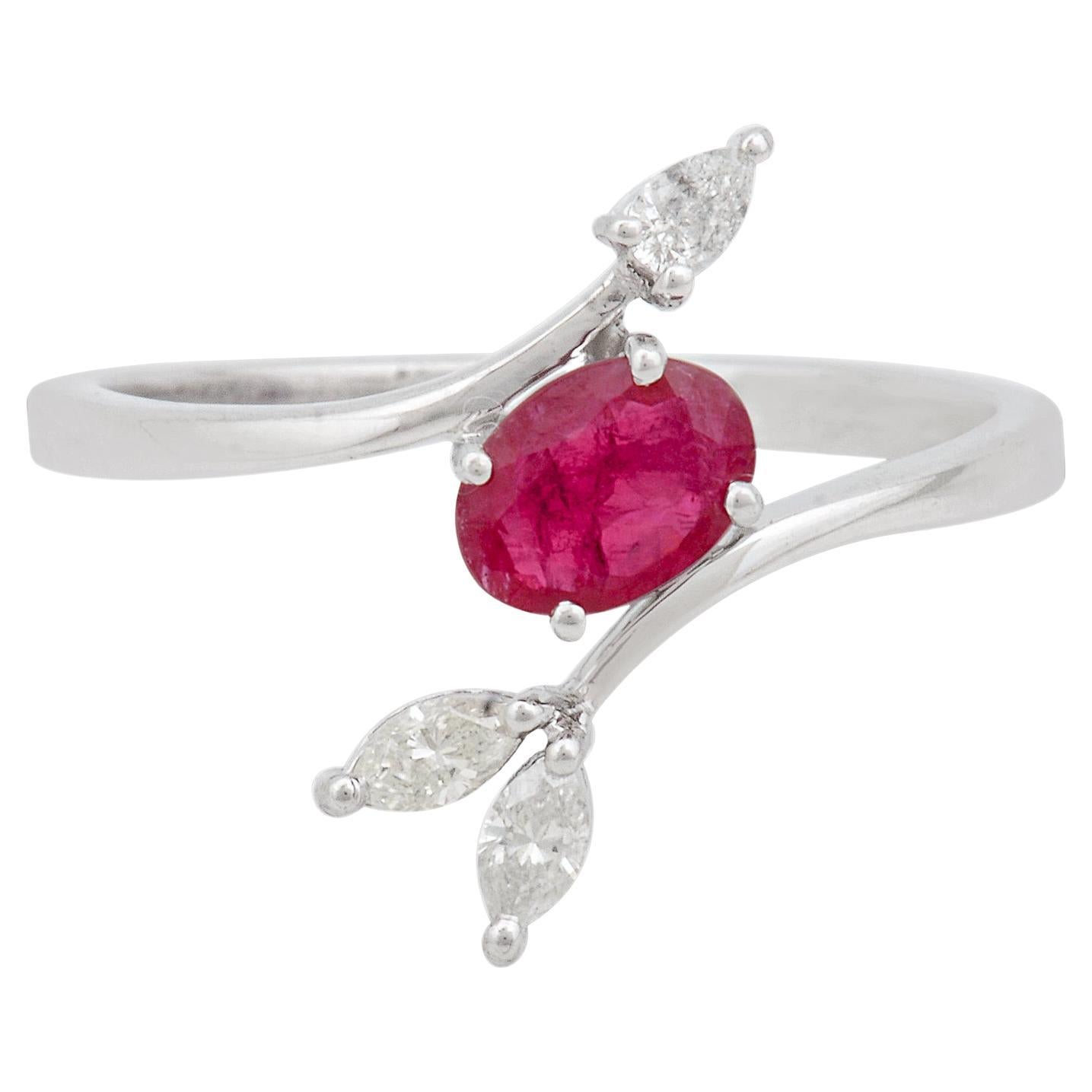 For Sale:  Oval Ruby Gemstone Ring Pear Marquise Diamond 10 Karat White Gold Fine Jewelry
