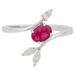 Oval Ruby Gemstone Ring Pear Marquise Diamond 10 Karat White Gold Fine Jewelry